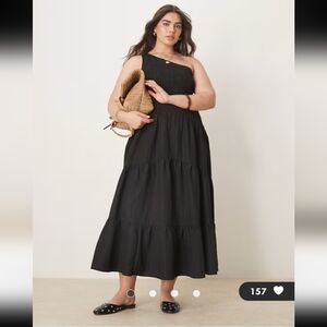 ASOS DESIGN Curve crinkle midi dress with asymmetric neckline in black Sz 24